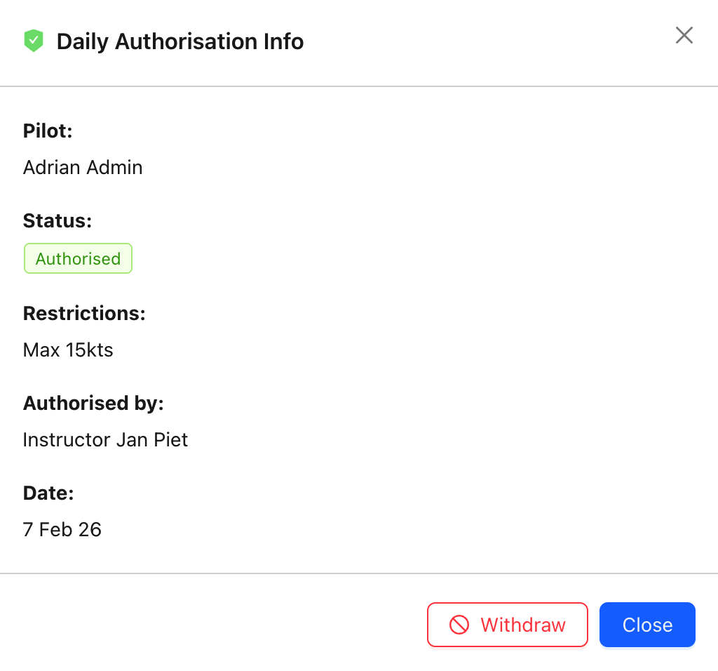 Daily authorisation and flight signing