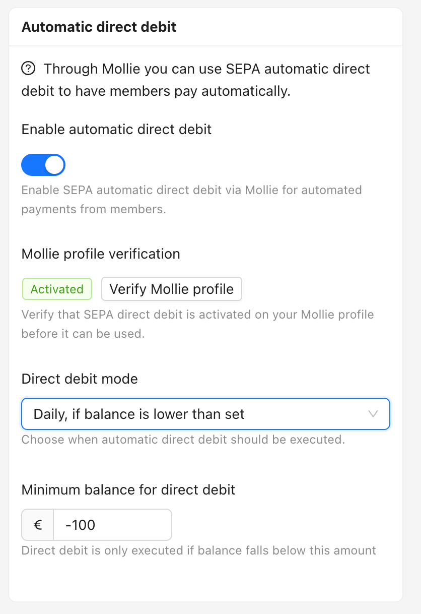 Automated direct debit payment collection